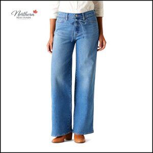 Wide Leg Jeans with Belt, Stretch Denim, Mid Rise Fit
